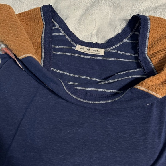 Free People Mixed Media Patchwork Embroidered Thermal Long Sleeve Shirt Top - Picture 5 of 6